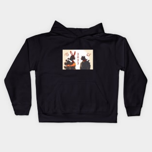 bunny (burning) and year of the cat godzilla Kids Hoodie